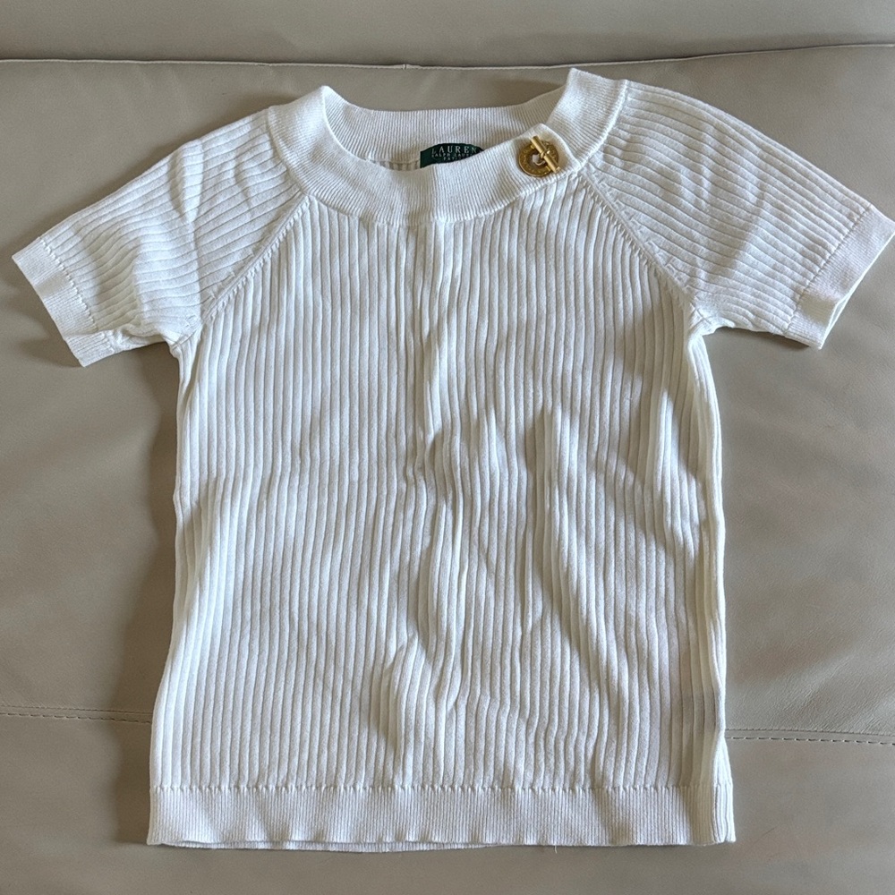 Ralph Lauren White Ribbed Sweater Short Sleeve